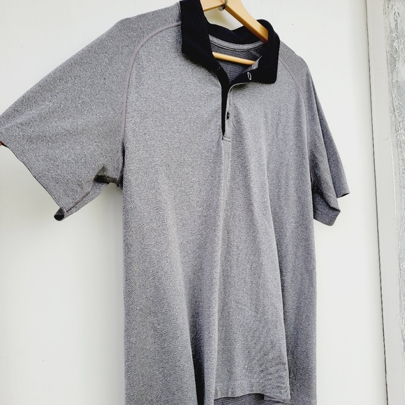 Lululemon Metal Vent Tech Short Sleeve Polo Shirt Golf Gray Black Size Large - Picture 3 of 8